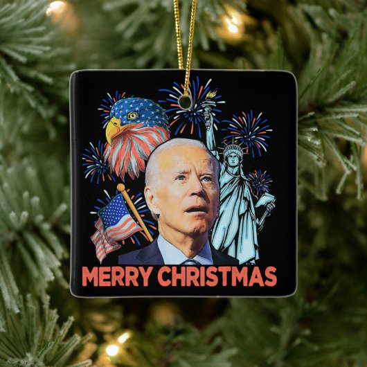 Kerst Biden Grappig Joe Biden Verwarde Xmas Keramisch Ornament (Boom)