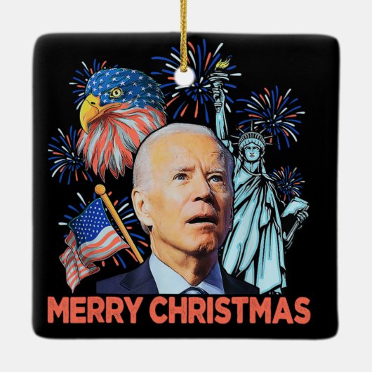 Kerst Biden Grappig Joe Biden Verwarde Xmas Keramisch Ornament (Achterkant)