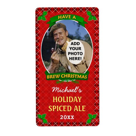 Kerst Bier Custom Foto Rode Argyle Homebrewing Etiket (Voorkant)