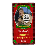 Kerst Bier Custom Foto Rood Plaid Homebrewing Etiket (Voorkant)