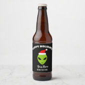 Kerst bier fles etiketten met Santa Alien (Voorkant)