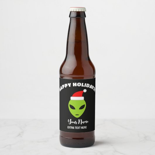 Kerst bier fles etiketten met Santa Alien (Voorkant)