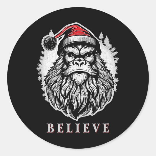 Kerst Bigfoot - Geloof in Bigfoot Dragen San Ronde Sticker (Voorkant)