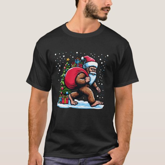 Kerst Bigfoot Kerstman met geschenken Festi T-shirt (Voorkant)