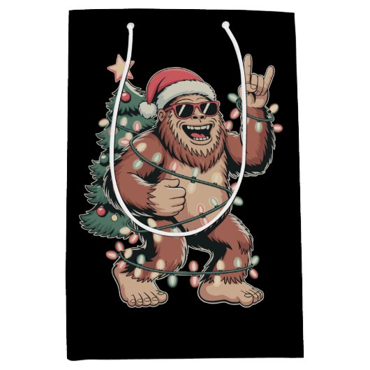 Kerst Bigfoot Sasquatch Santa Hat kerstboom Medium Cadeauzakje (Voorkant)