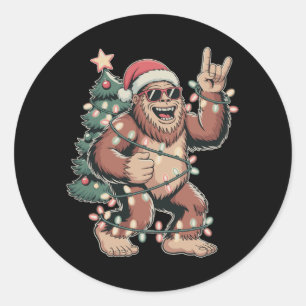 Kerst Bigfoot Sasquatch Santa Hat kerstboom Ronde Sticker