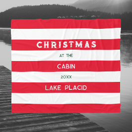 Kerst bij het Cabin Red Nautical Stripe Lake Fleece Deken