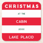 Kerst bij het Cabin Red Nautical Stripe Lake Kartonnen Onderzetters (Voorkant)