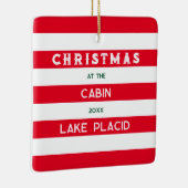 Kerst bij het Cabin Red Nautical Stripe Lake Keramisch Ornament (Rechts)