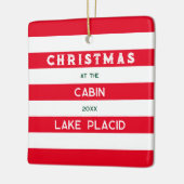 Kerst bij het Cabin Red Nautical Stripe Lake Keramisch Ornament (Links)