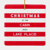 Kerst bij het Cabin Red Nautical Stripe Lake Keramisch Ornament (Achterkant)