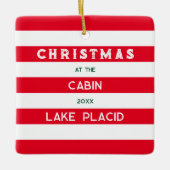 Kerst bij het Cabin Red Nautical Stripe Lake Keramisch Ornament (Voorkant)