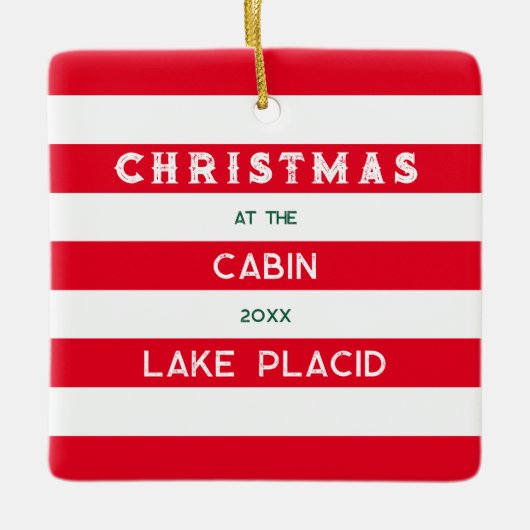 Kerst bij het Cabin Red Nautical Stripe Lake Keramisch Ornament (Voorkant)