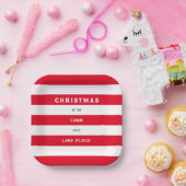 Kerst bij het Cabin Red Nautical Stripe Lake Papieren Bordje (Feest)