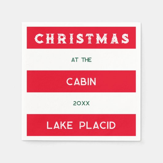 Kerst bij het Cabin Red Nautical Stripe Lake Servet (Voorkant)