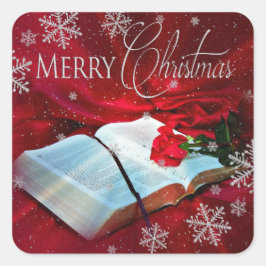 Kerst Bijbel Christelijke Vierkante Labels - Rood/