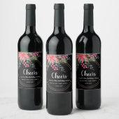Kerst: bijtend "Floral Pink Wine Label" Wijn Etiket (Flessen)