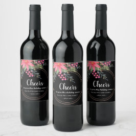 Kerst: bijtend "Floral Pink Wine Label" Wijn Etiket