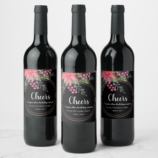 Kerst: bijtend "Floral Pink Wine Label" Wijn Etiket (Flessen)