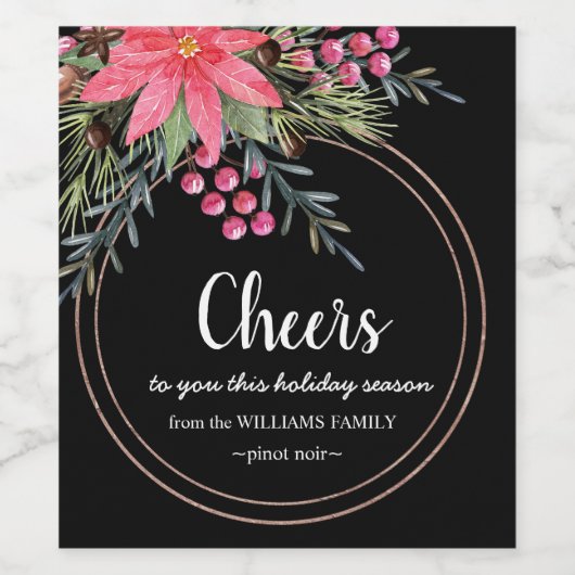 Kerst: bijtend "Floral Pink Wine Label" Wijn Etiket (Enkel label)