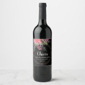 Kerst: bijtend "Floral Pink Wine Label" Wijn Etiket (Voorkant)