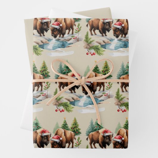 Kerst Bizon Buffalo Dier Westers Wilde Dieren Inpakpapier Vel (In situ)