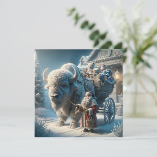 Kerst Bizon Buffalo Kerstman Kerstkaart (Staand voorkant)