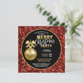 Kerst Black Gold Red Glitter Bauble Kaart (Staand voorkant)