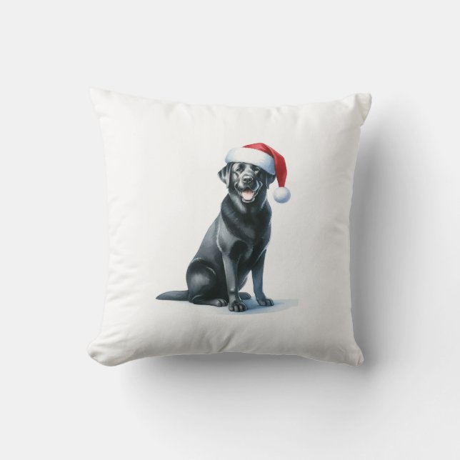 Kerst Black Lab Dog in Santa Hat Sierkussen (Voorkant)