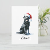 Kerst Black Lab Dog in Santa Hat Vakantie Kaart (Staand voorkant)