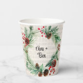 Kerst Blad Muziek Rode Berry Krans Trouwen Papieren Bekers (Achterkant)