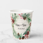 Kerst Blad Muziek Rode Berry Krans Trouwen Papieren Bekers (Voorkant)