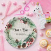 Kerst Blad Muziek Rode Berry Krans Trouwen Papieren Bordje (Feest)