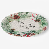 Kerst Blad Muziek Rode Berry Krans Trouwen Papieren Bordje (Gekanteld)