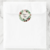 Kerst Blad Muziek Rode Berry Krans Trouwen Ronde Sticker (Tas)