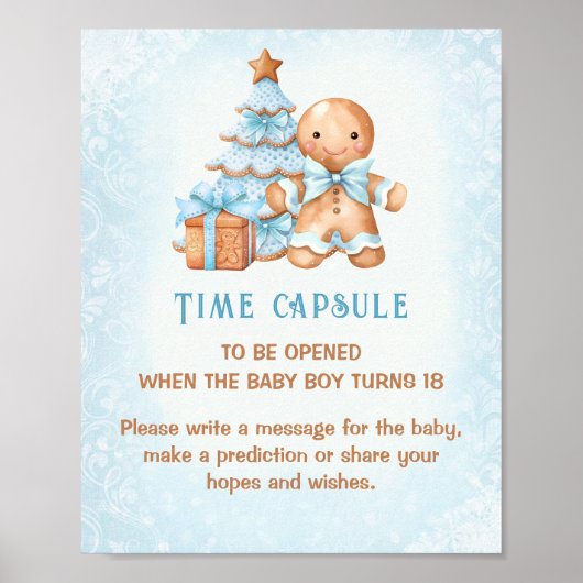 Kerst Blauw Baby shower Spel Tijd Capsule Teken Poster (Voorkant)