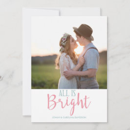 Kerst Blauw Blush Roze Typografie Vakantie Foto Feestdagenkaart