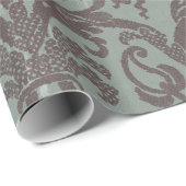 Kerst Blauw Damast Kant XMAS Wrapping Papier (Rol Hoek)