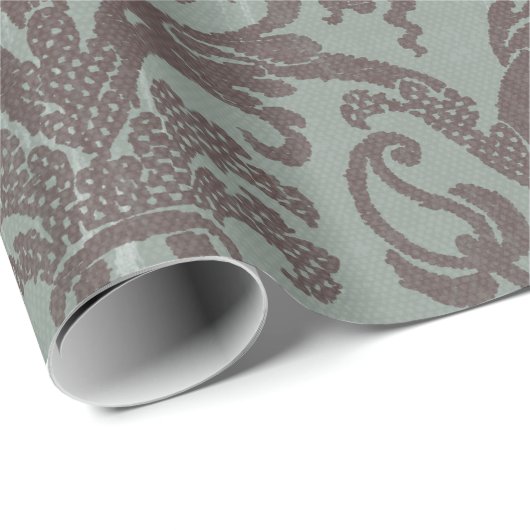 Kerst Blauw Damast Kant XMAS Wrapping Papier (Rol Hoek)