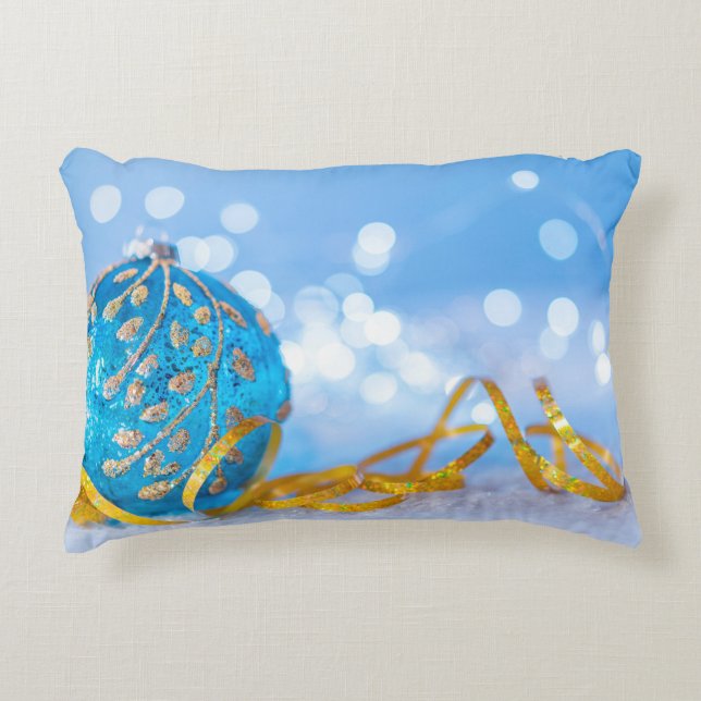 Kerst Blauw Decor Ball Accent Kussen (Voorkant)