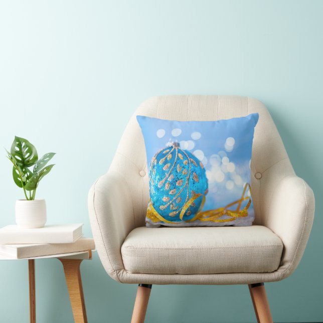 Kerst Blauw Decor Ball Kussen (Stoel)
