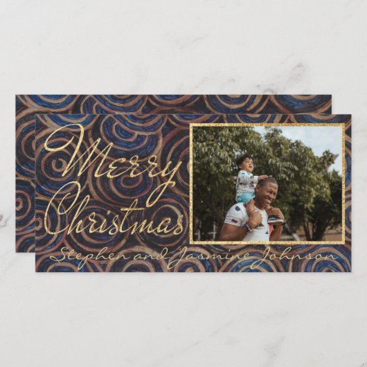 Kerst Blauw en Gouds Feestdagenkaart (Voorkant / Achterkant)