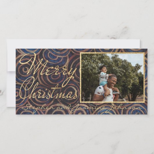 Kerst Blauw en Gouds Feestdagenkaart (Voorkant)