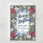 Kerst Blauw en Violet Bloemen Feestdagenkaart (Voorkant)