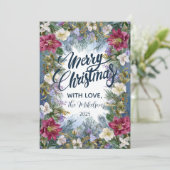 Kerst Blauw en Violet Bloemen Feestdagenkaart (Staand voorkant)