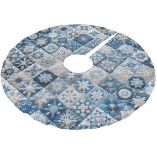 Kerst Blauw en Wit Sneeuwvlok Quilt Kerstboom Rok (Gekanteld)