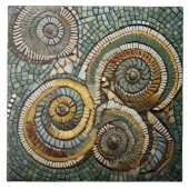 Kerst blauw geel abstract snailcore kunst tegeltje (Voorkant)