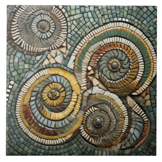 Kerst blauw geel abstract snailcore kunst tegeltje (Voorkant)