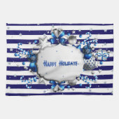 Kerst blauw gestreepte keukenhanddoek (Horizontaal)