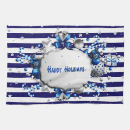 Kerst blauw gestreepte keukenhanddoek